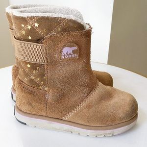 SOREL Rylee Brown Suede Stars Winter Boots Kids 12